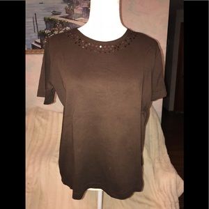 S - Quacker Factory brown top with sequin detail